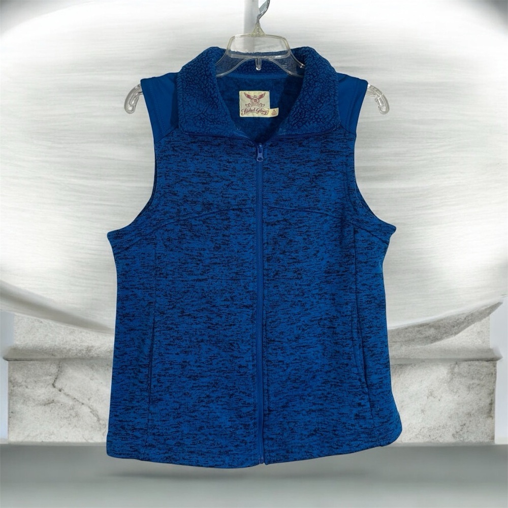 Faded Glory Deep Blue Heathered Sweater Knit Fleece Lined Zip Front Vest Size M